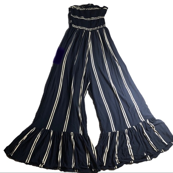 Altar'd State Pants - Altar’d State Navy And White XS Strapless Jumpsuit With Flared Legs